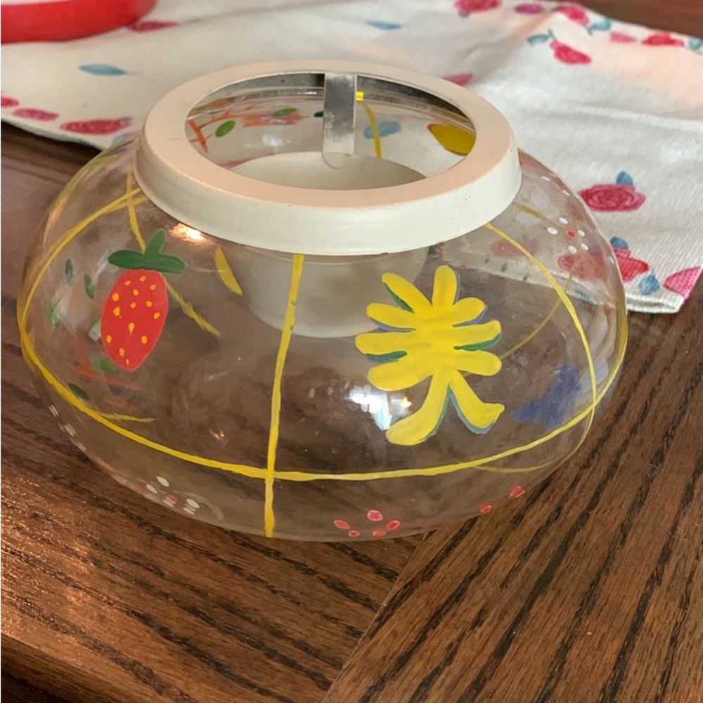 VINTAGE 80’S SHRIMP COCKTAIL HAND PAINTED GLASS BOWL